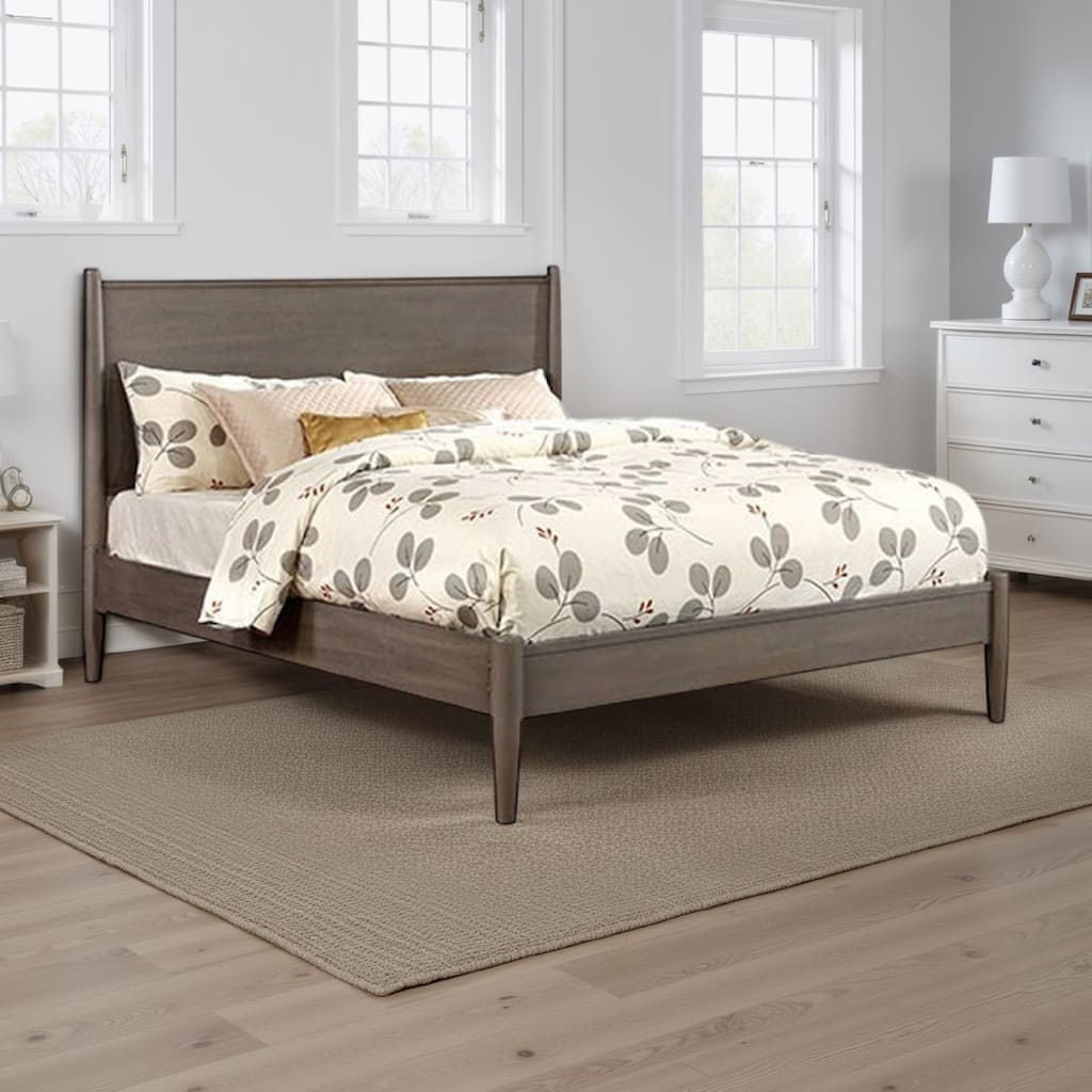 Wooden Eastern King Size Bed with Panel Headboard, Gray