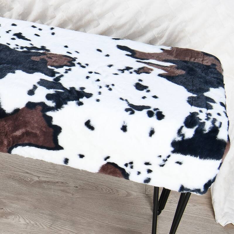 Home Soft Things Animal Pattern Ottoman Bench with Black Metal Legs