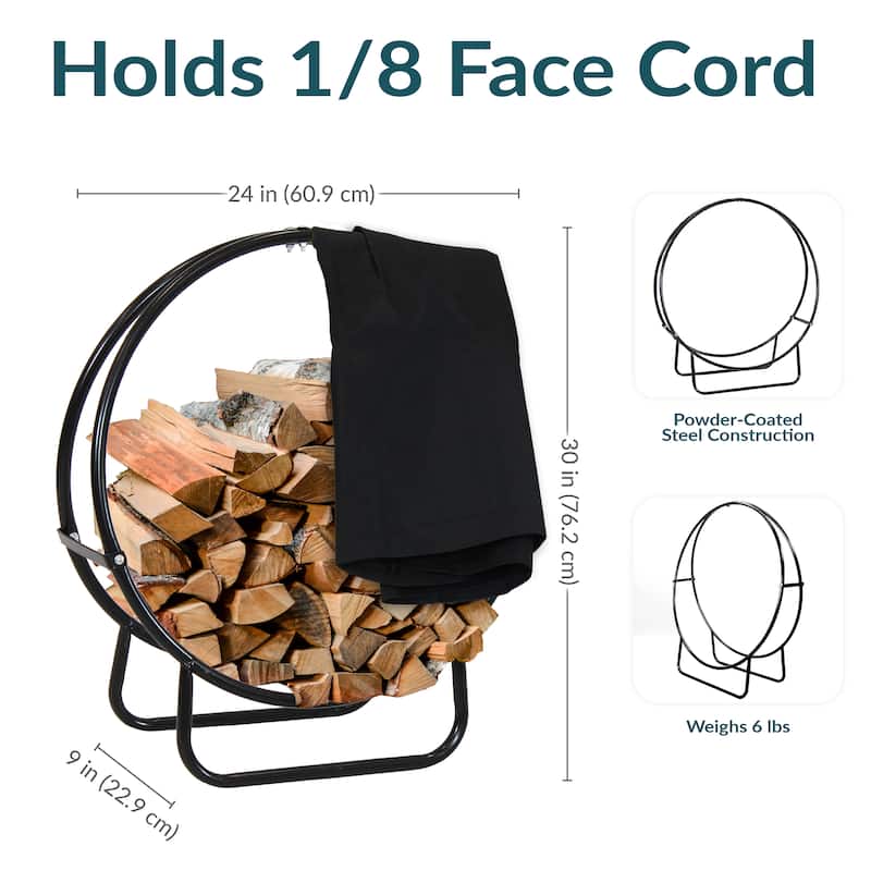 Sunnydaze Firewood Log Hoop Black Steel Easy Access Storage - Multiple Sizes