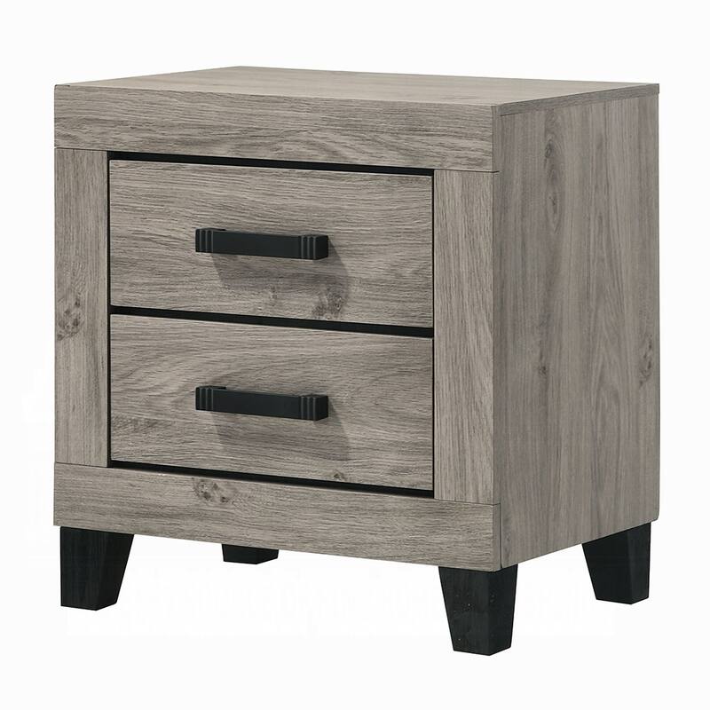 Farmhouse Style Nightstand, Light Gray Finish, Black Hardware, Wooden