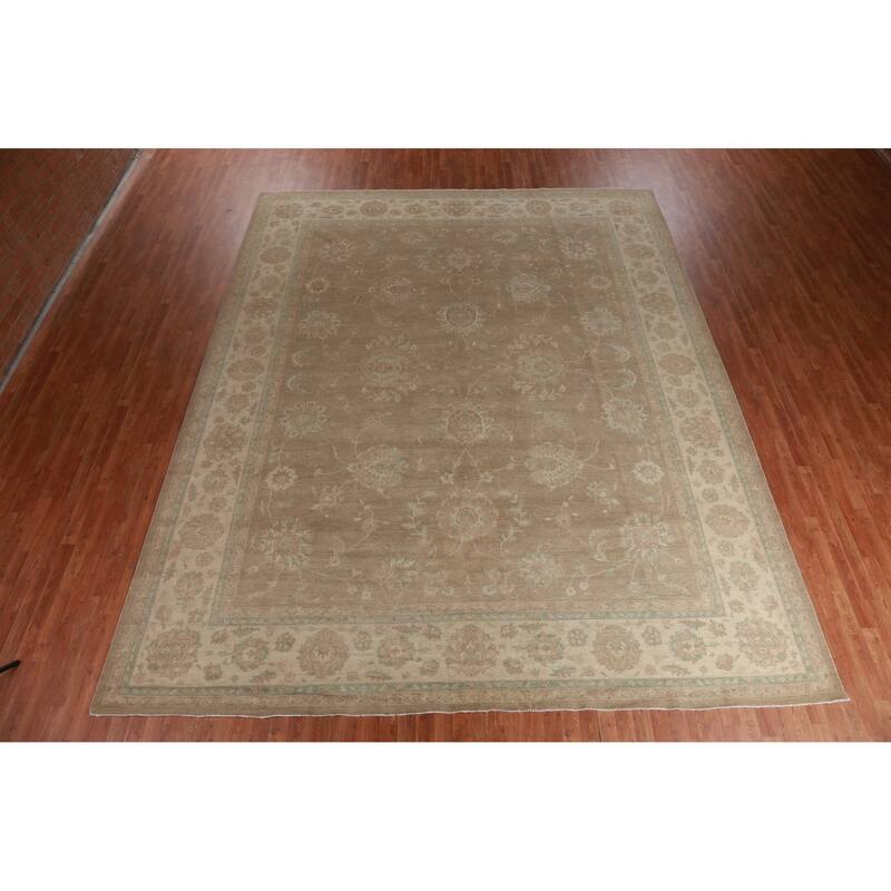 Hand Knotted Oriental 100% Wool Carpet Transitional All-Over Brown Oushak Area Rug - 14' 2'' X 11' 7''