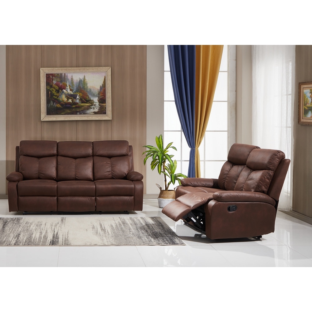Modern Living Room Couch Set Red Bonded Leather Reclining Sofa & Loveseat IF5H 