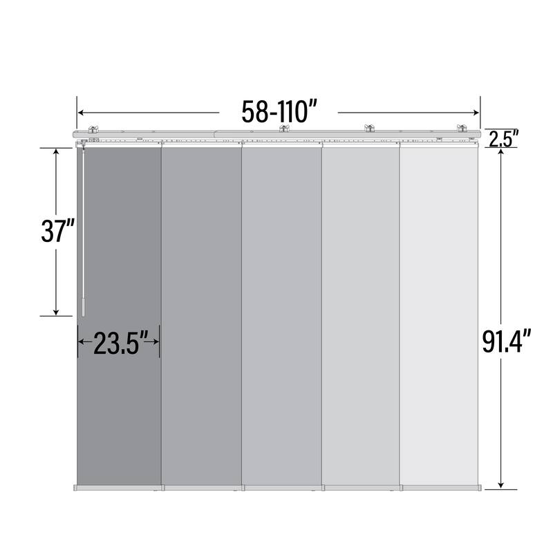 InStyleDesign 5-Panel Single Rail Panel Track Extendable 58"-110"W x 94"H, Panel width 23.5", Swhirly White, Parchment