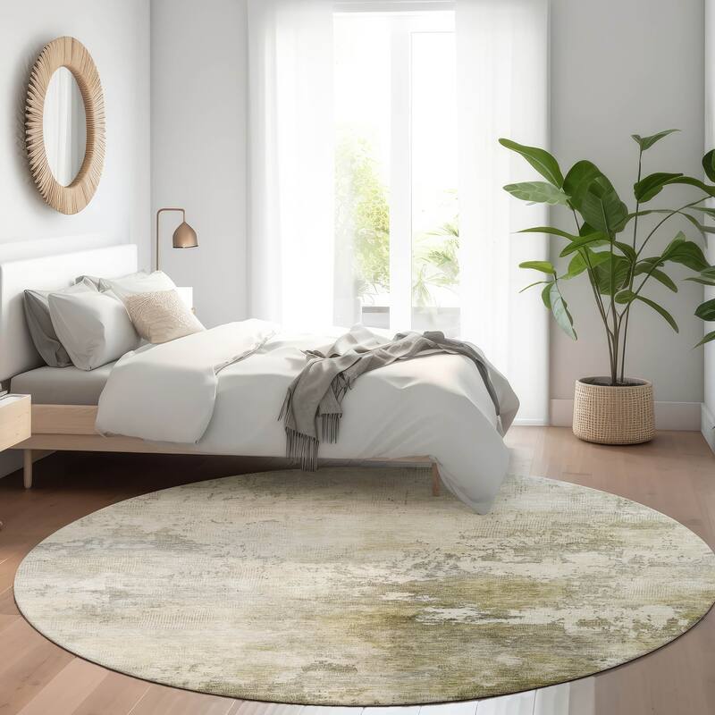 Machine Washable Indoor/ Outdoor Abstract Contemporary Chantille Rug - Wheat - 8' x 8'