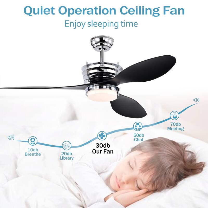 52'' 3 ABS Blades Ceiling Fan with Lights and DC Remote,DC Motor Ceiling Fan with 2 Down Rods,Indoor Ceiling Fan with Light