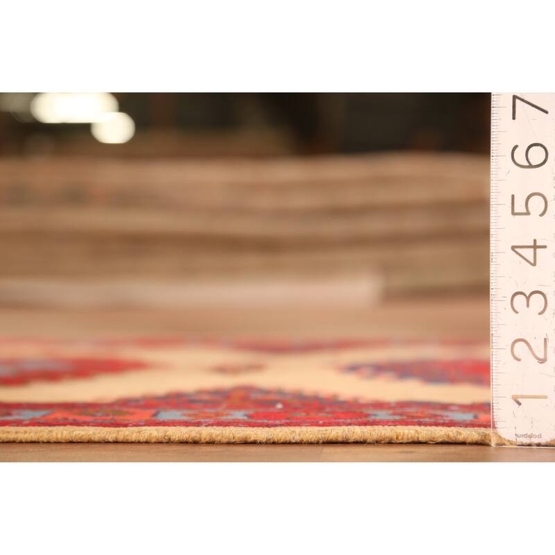 Hand Knotted Oriental 100% Wool Carpet Traditional Geometric Beige & Ivories Sarab Runner Rug - 9' 9'' X 3' 4''