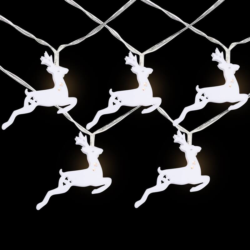 10 B/O LED Warm White Reindeer Christmas Lights - 3' Clear Wire