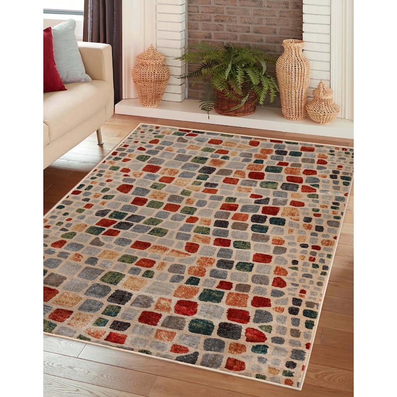 Contemporary Geometric Cobblestone Runner or Area Rug by Superior - 8' x 10' - Multicolor