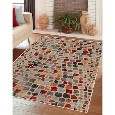 Contemporary Geometric Cobblestone Runner or Area Rug by Superior