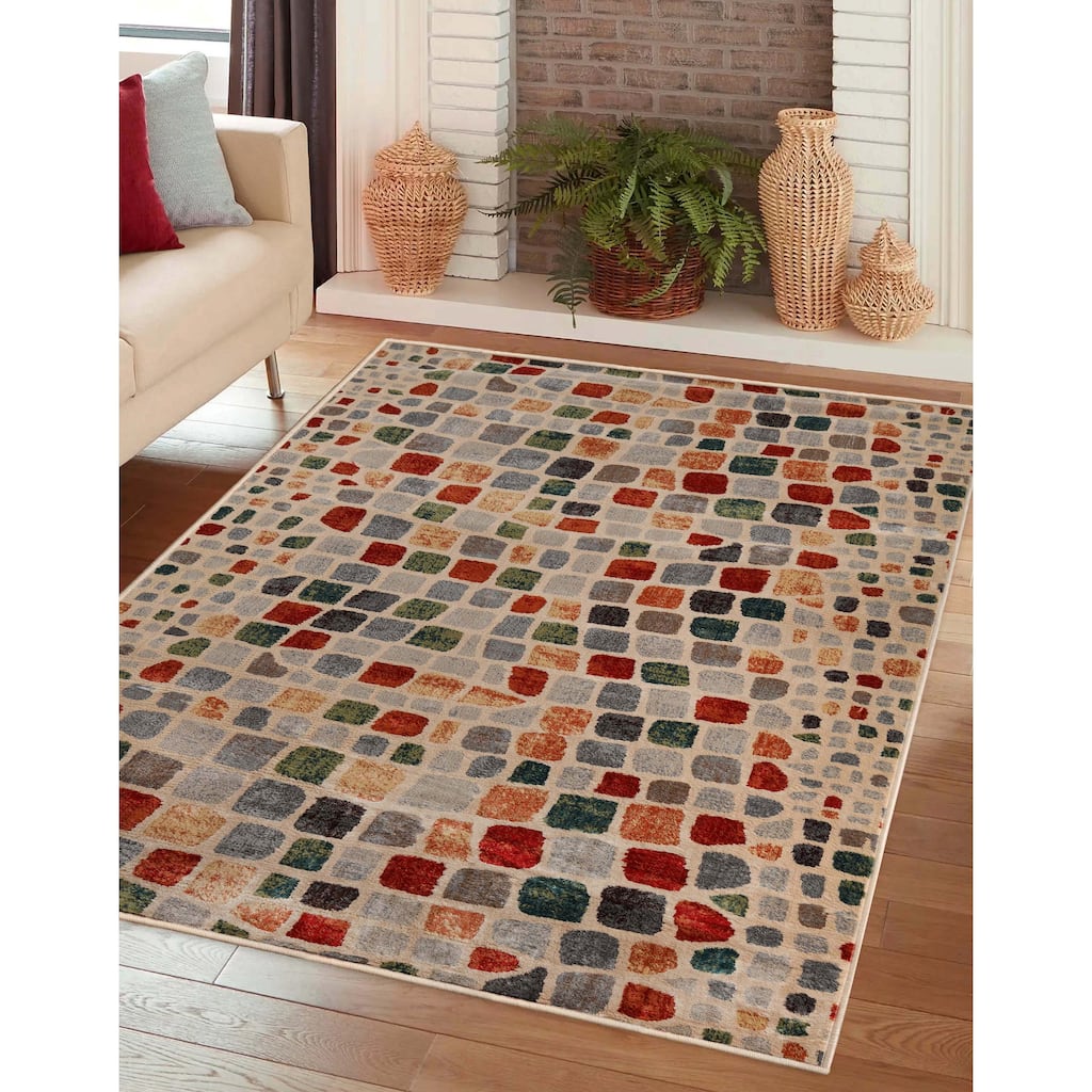 Contemporary Geometric Cobblestone Runner or Area Rug by Superior