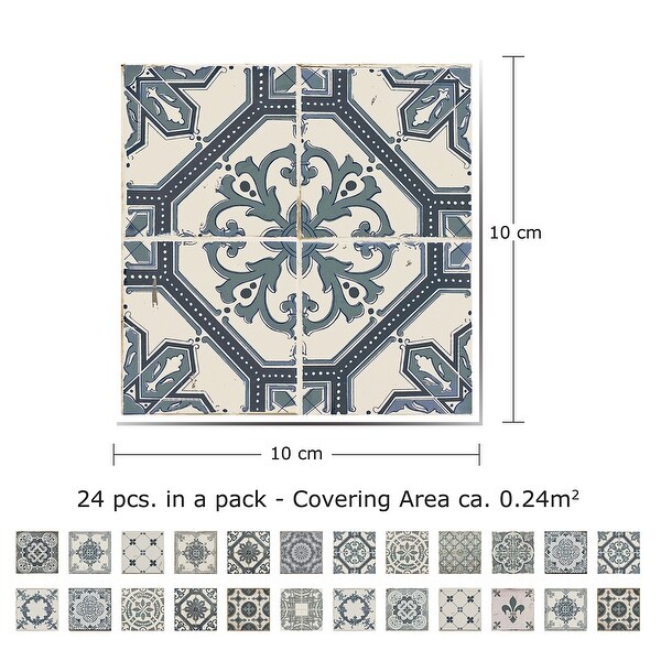 Walplus Tile Red Blue Wall Sticker Decal Vintage DIY Size:10cm x 10cm @ 24pcs 
