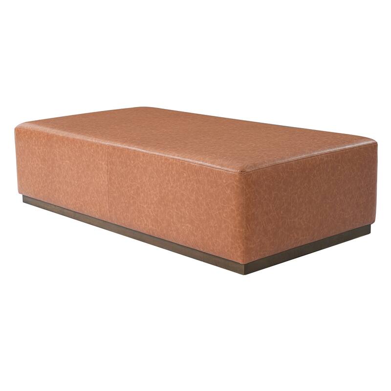 Multifunctional Brown PU Leather Rubber Solid Wood Leg Ottoman