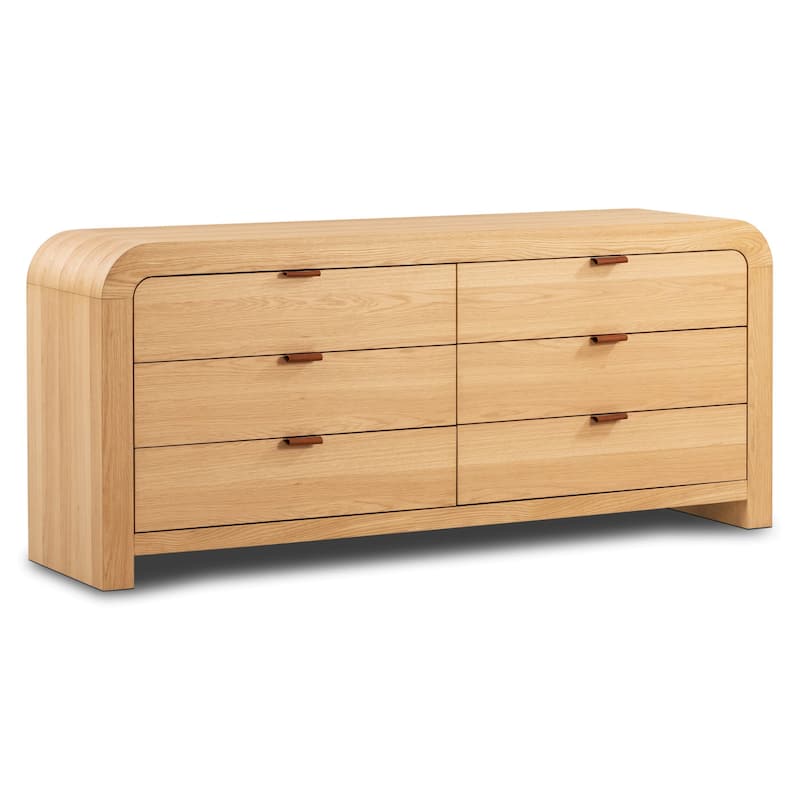 Poly & Bark Cirq 6 Drawer White Oak Dresser With Leather Pulls