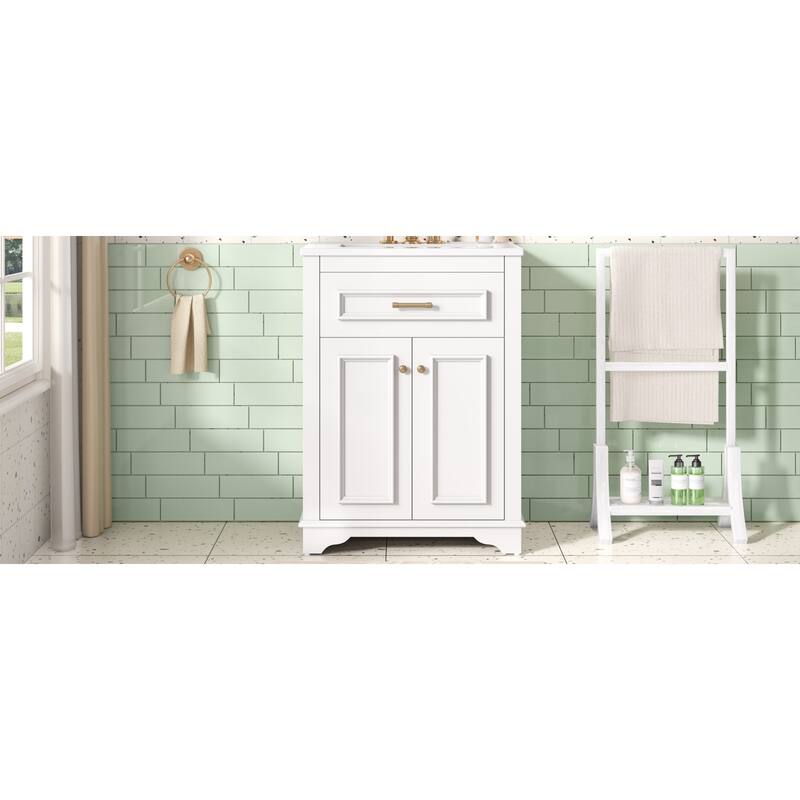 Roomfitters 24 Inch Bathroom Vanity with Integrated Ceramic Sink, Storage Cabinet & Tilt-Down Compartment