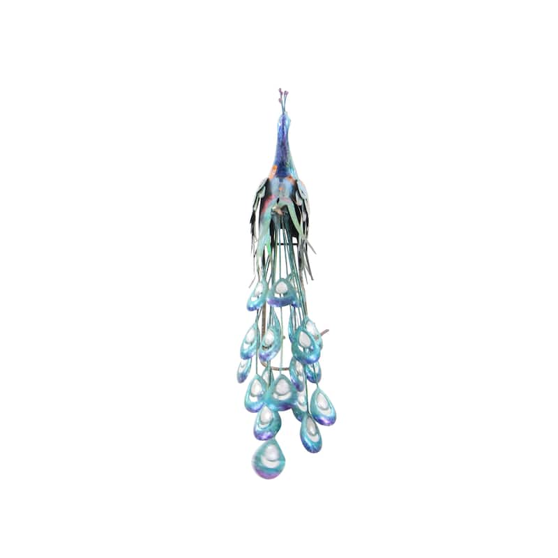 Metal Peacock Indoor Outdoor Decorative Garden Sculpture with Crystal Accents - Teal - Roche River Decor