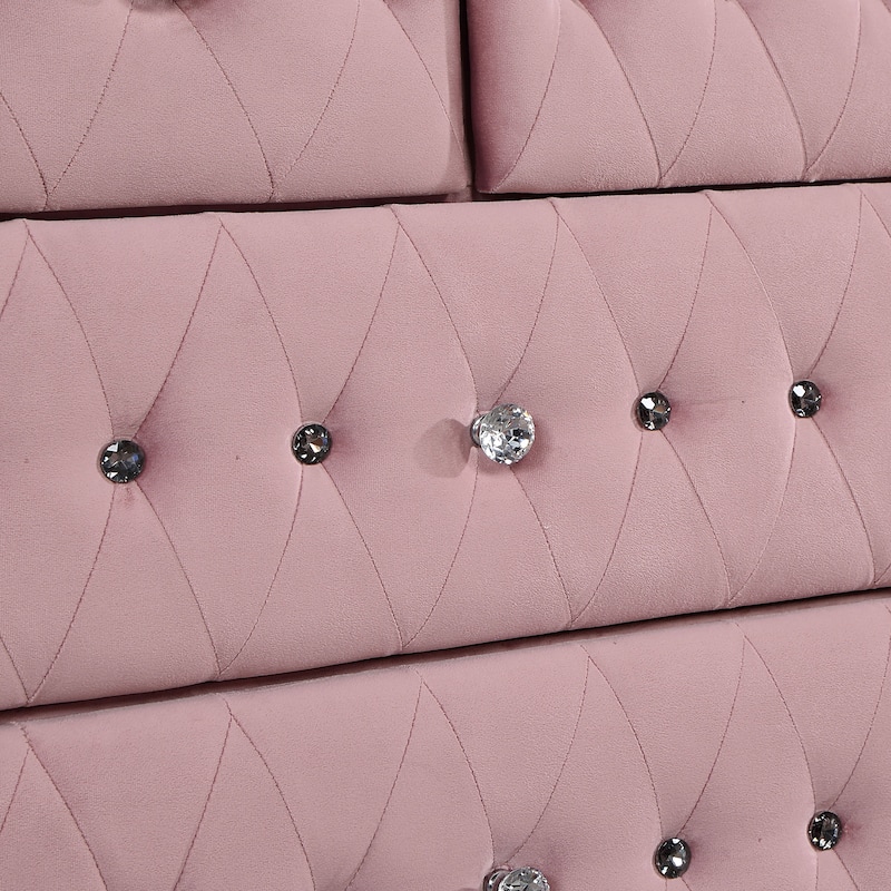 Vyvi Glam Pink Fabric 5-Piece Upholstered Panel Bedroom Set by Furniture of America