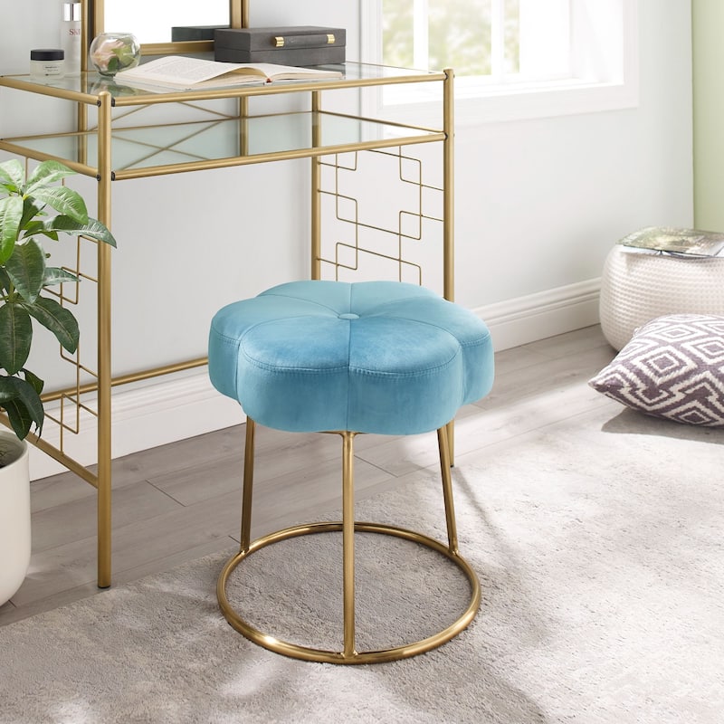 Floral Accent Vanity Stool - 17.75" - Blue and Gold