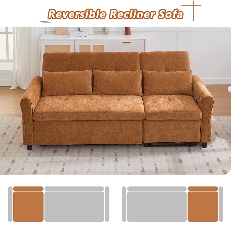 2-in-1 Sleeper Sofa Bed, 3 Seater Sectional Sofa with Pull Out Bed, Reversible Recliner Sofa with Pillows and USB Port
