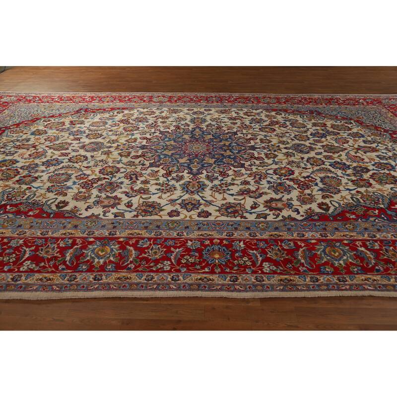 Hand Knotted Oriental 100% Wool Carpet Traditional Floral Beige & Ivories Najafabad Area Rug - 16' 1'' X 9' 11''