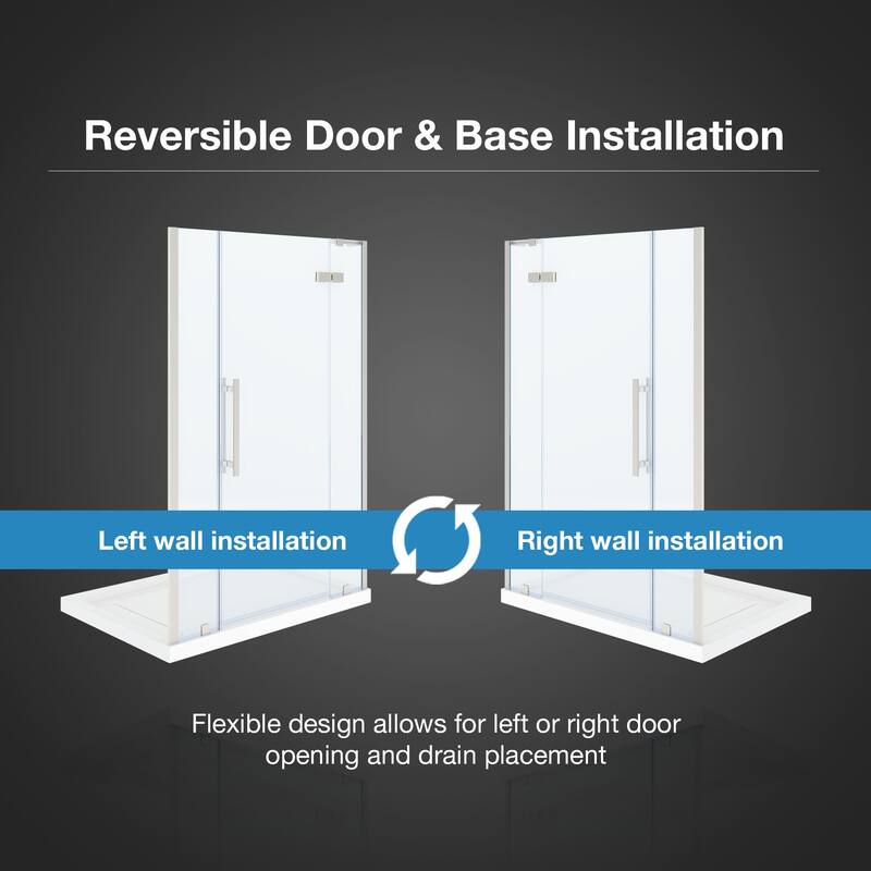 OVE Tampa Alcove Frameless Pivot Hinge Shower Door Kit with Base Pan, 2025