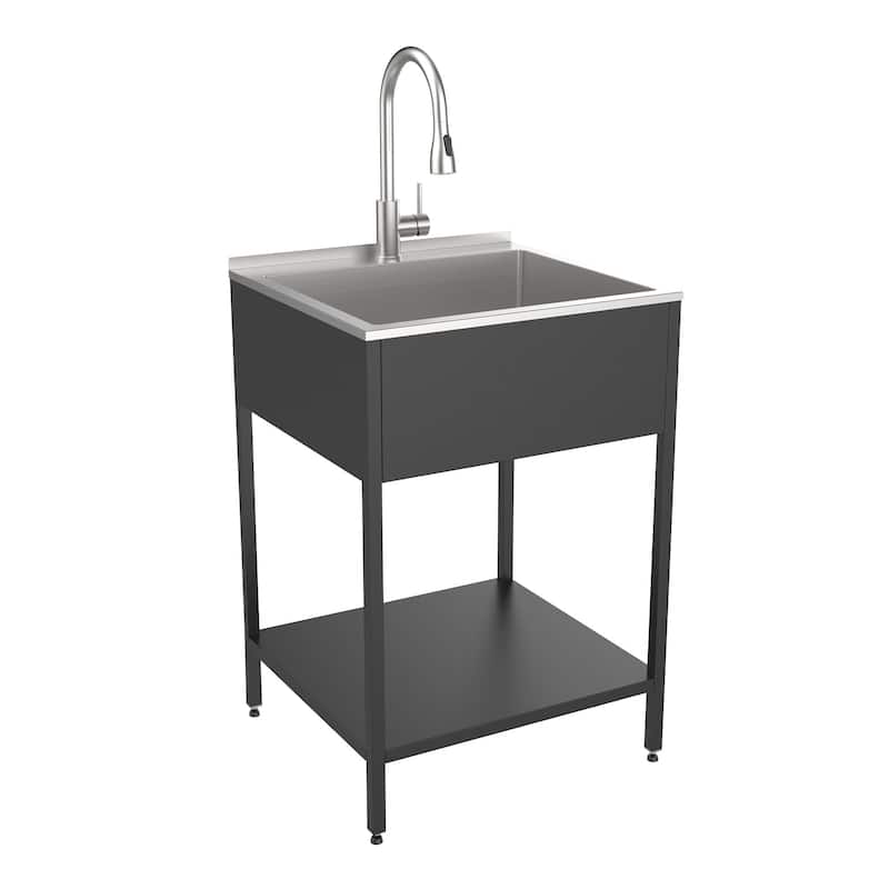 Transolid EWS-2422S 24-in W x 22-in D x 35-in H Stainless Steel Laundry Sink and Wash Stand - 24-in x 22-in - Black