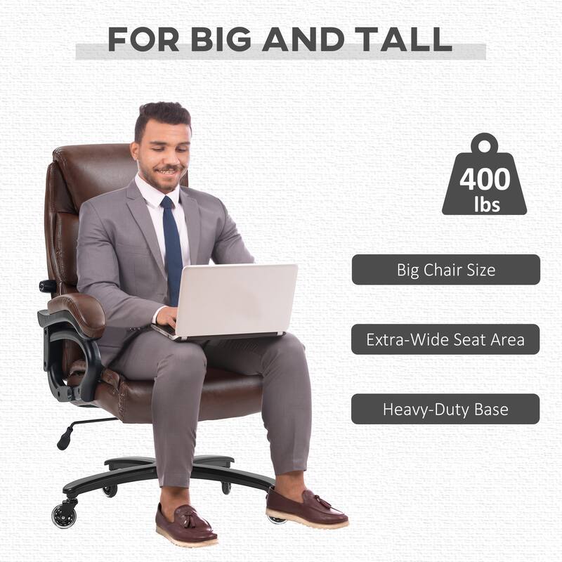 PU Leather Office Chair for Big and Tall - 400 lb Capacity, Extra Wide Seating, Pocket Spring System, Height Adjustable