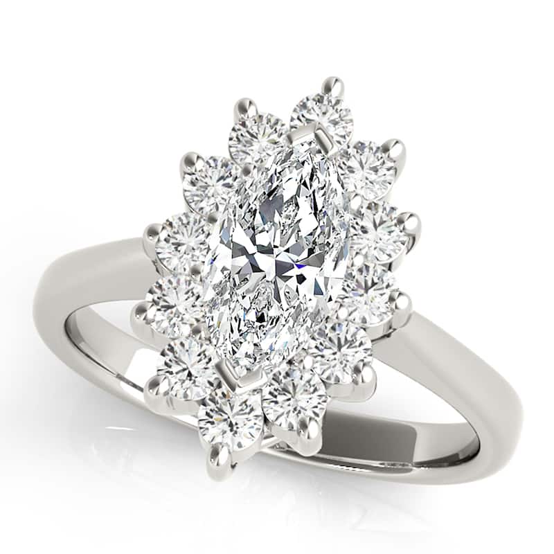 Auriya 14k White Gold Lab Grown Marquise Diamond Halo Engagement Ring 0.50 to 5.00 ct. tw. (F-G VS) - 5.00 ct. center - 7.5