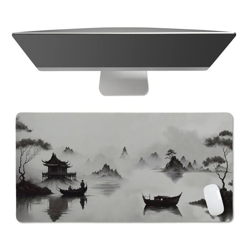Sweet Jojo Designs Black & White Traditional Japanese Boy, Girl, Unisex/Gender Neutral Large Mouse Pad Desk Mat - Asian Ink Wash