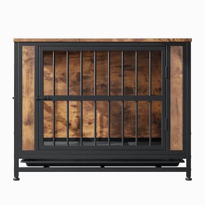 Living Room Wooden Dog Cage Dog Crate Table Dog Kennel with 2 Sliding Doors Dog House for Small Dog