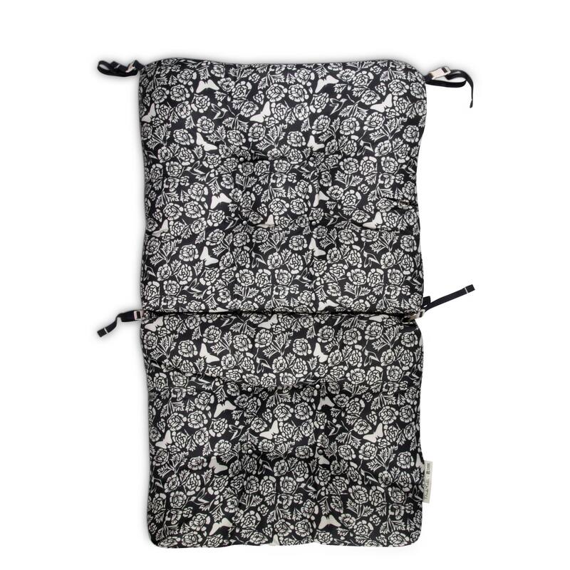 Frida Kahlo + Classic Accessories Patio Cushion Seat/Back, 41.5 Inch - Flores Eternas, Black