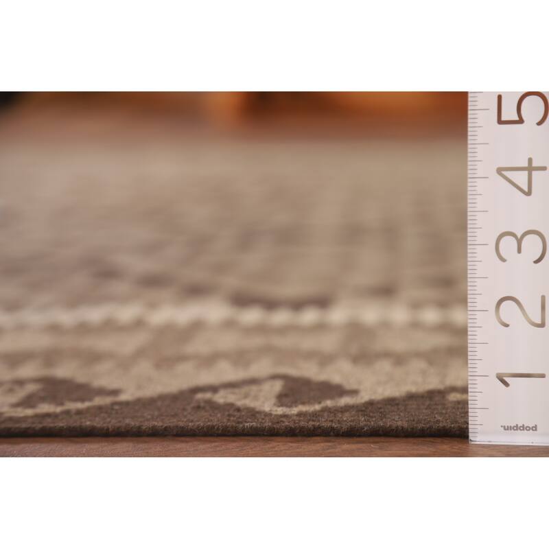 Hand Woven Oriental 100% Wool Carpet Southwestern Geometric Brown Kilim Area Rug - 9' 10'' X 6' 7''
