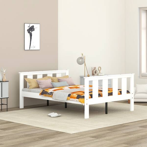 slide 2 of 24, Full Size Classic Modern Design Wood Platform Bed Bed Frame with Footboard and Headboard White