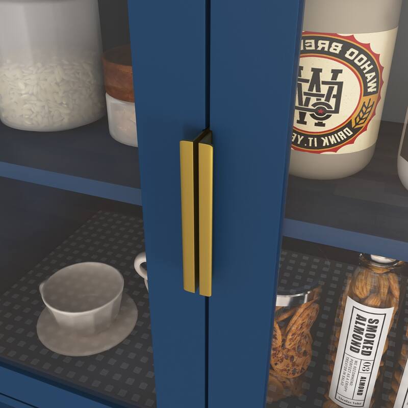Tall Storage Show Cabinet with 2 Glass Display Door & 2 Doors