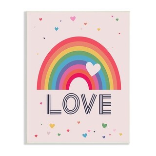 Stupell LOVE Greeting Flattened Rainbow Tiny Floating Hearts Wood Wall ...