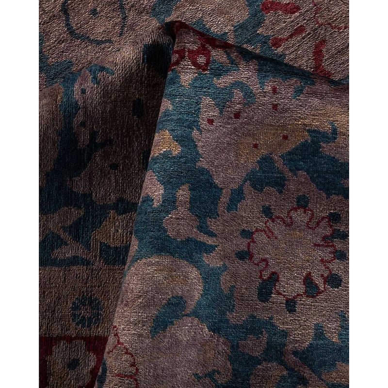 Overton Hand Knotted Wool Vintage Inspired Modern Contemporary Overdyed Blue Area Rug - 6' 2" x 8' 10"