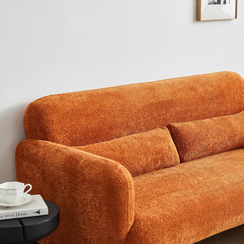 Stylish Velvet 2 Seat Sofa Accent Sofa with Lumbar Pillow, Loveseat Sofa Couch with Wood Frame for Living Room