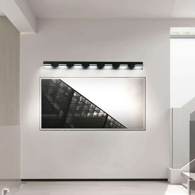 Modern LED Vanity Light, 7-Lights Wall Sconce for Bathroom and Mirror, Sleek Minimalist Design, Energy-Efficient - Black