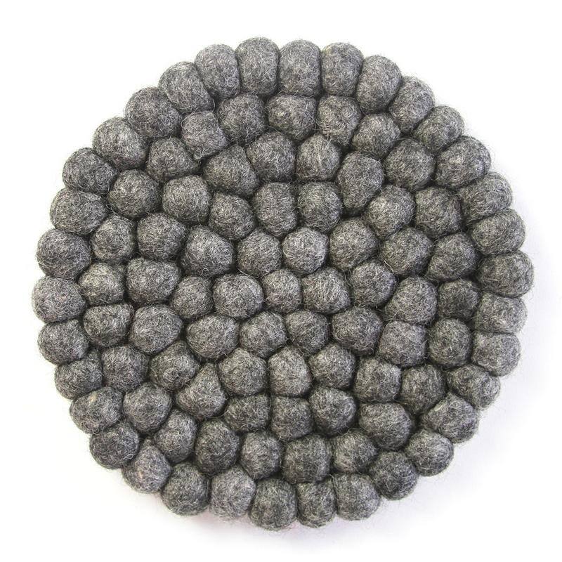 The Curated Nomad Southard Neutral Felt Ball Trivet - Dark Grey