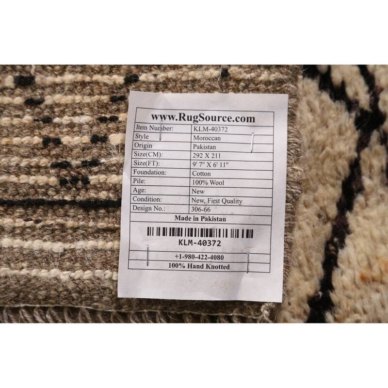 Geometric Grey Moroccan Oriental Area Rug Hand-Knotted Wool Carpet - 6'11" x 9'7"