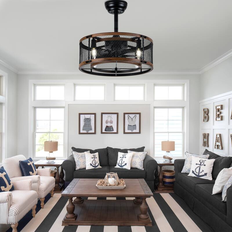 Bella Depot 19" Industrial Metal Cage Ceiling Fan with Light and Remote - 18.9"