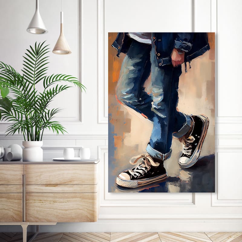 Wynwood Studio Fashion and Glam Black Street Shoes Blue and Modern & Contemporary Wall Art Canvas Print - 54 x 36
