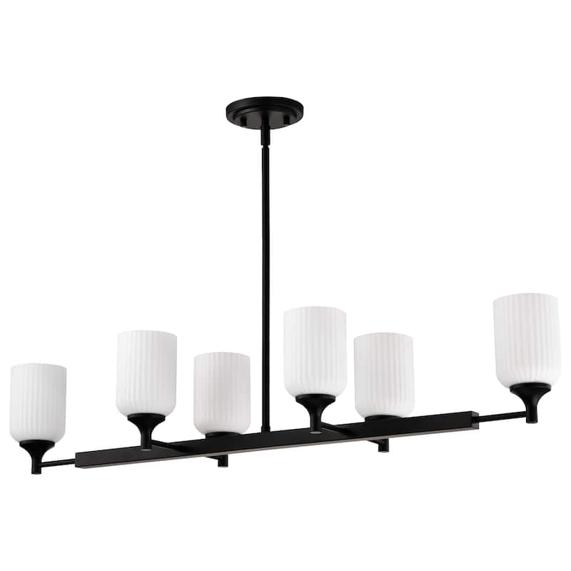 Solara 6 Light Island Pendant Matte Black Finish Frosted Ribbed Glass - Matte Black