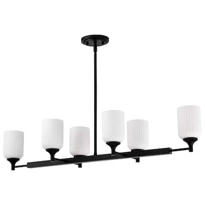 Solara 6 Light Island Pendant Matte Black Finish Frosted Ribbed Glass - Matte Black