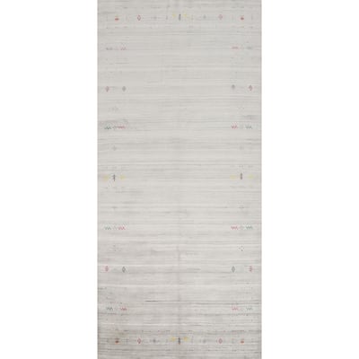 Hand Knotted Oriental Viscose Silk Carpet Tribal Animal Pictorial Greys & Charcoal Gabbeh Area Rug - 11' 8'' X 5' 4''