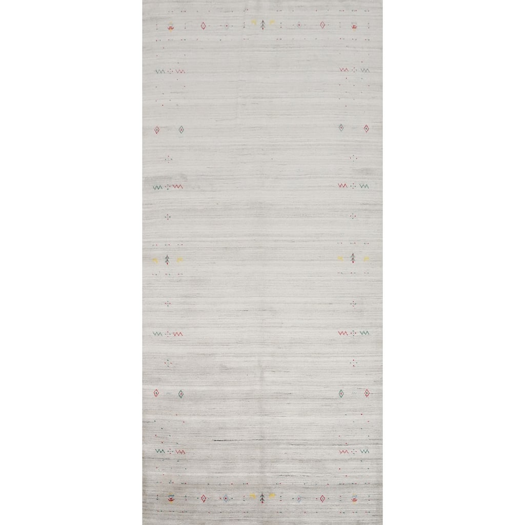 Hand Knotted Oriental Viscose Silk Carpet Tribal Animal Pictorial Greys & Charcoal Gabbeh Area Rug - 11' 8'' X 5' 4''