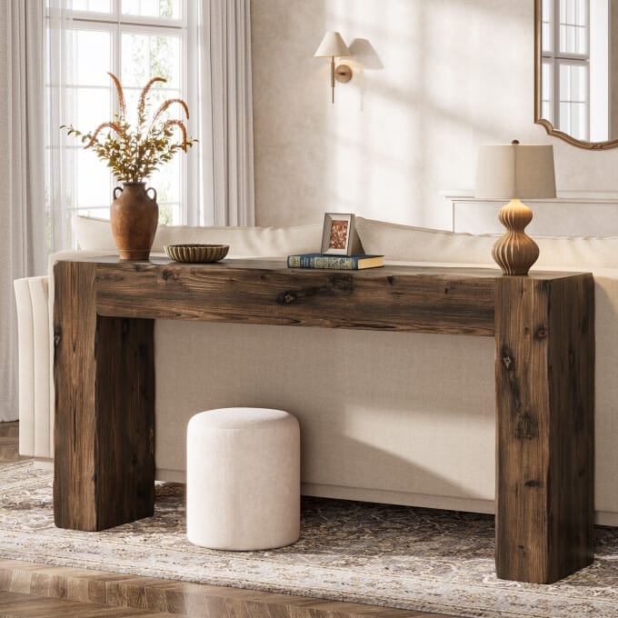 Solid Wood Console Table, 63-inch Farmhouse Entryway Table