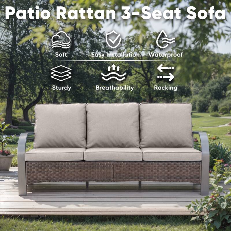 6 Pieces Patio Sofa with Fire Pit Table, Swivel Chair Ottoman
