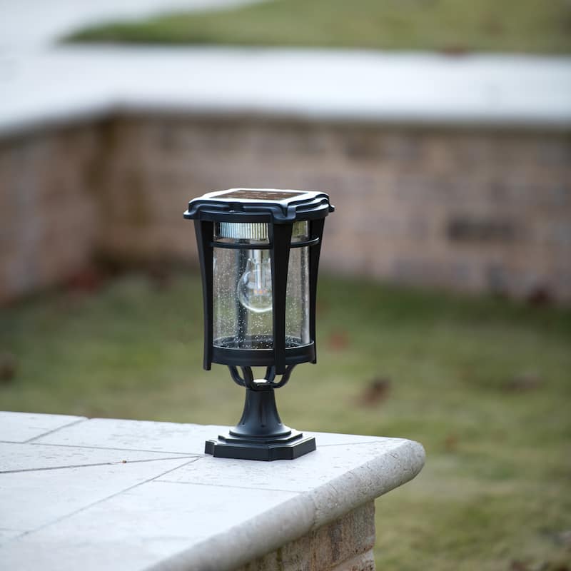 Aurora Bulb Black Solar 3' Fitter Post Light with Pier or Wall Sconce