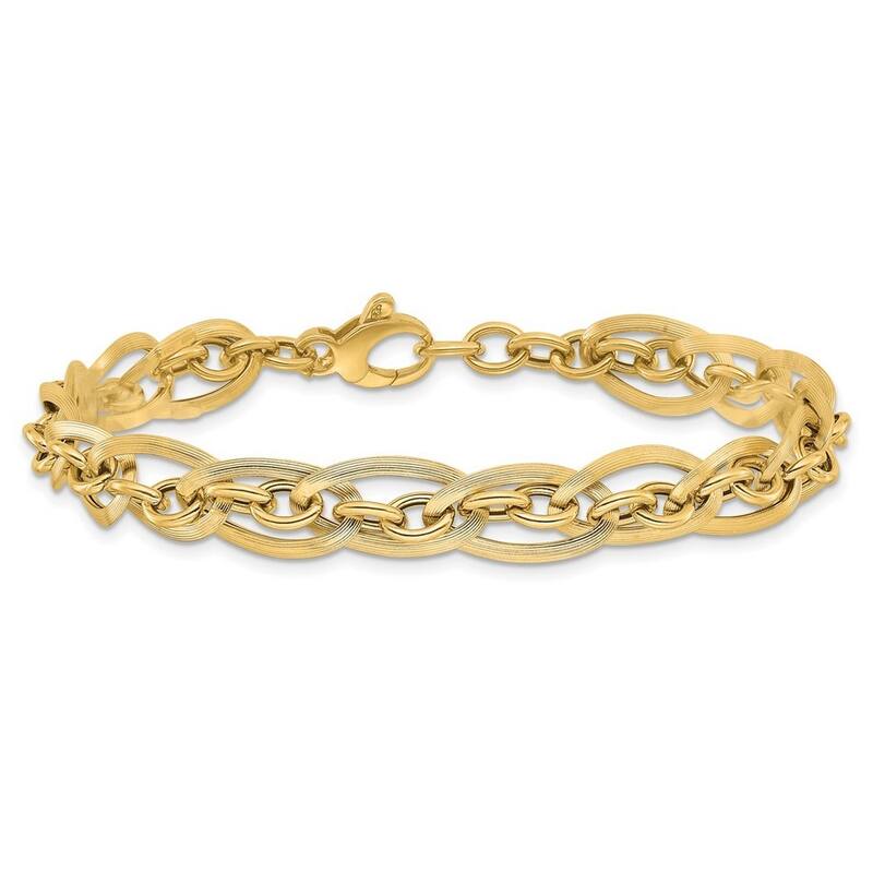 Curata 14k Yellow Gold Polished and Grooved With .5 In Ext. Fancy Link Bracelet 8 Inch