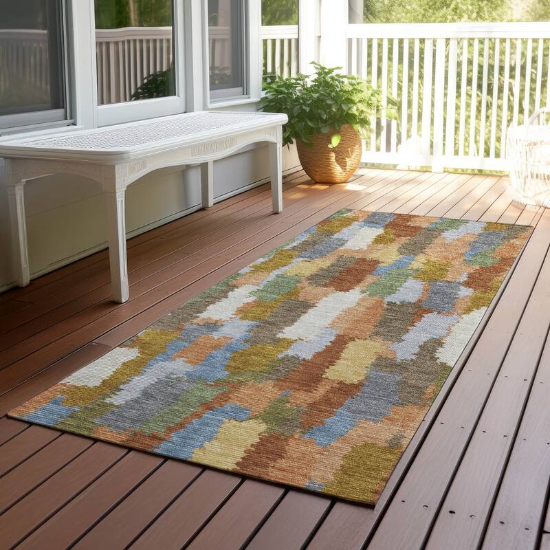 Machine Washable Indoor/ Outdoor Contemporary Stacks Chantille Rug - Copper - 2'3" x 7'6"